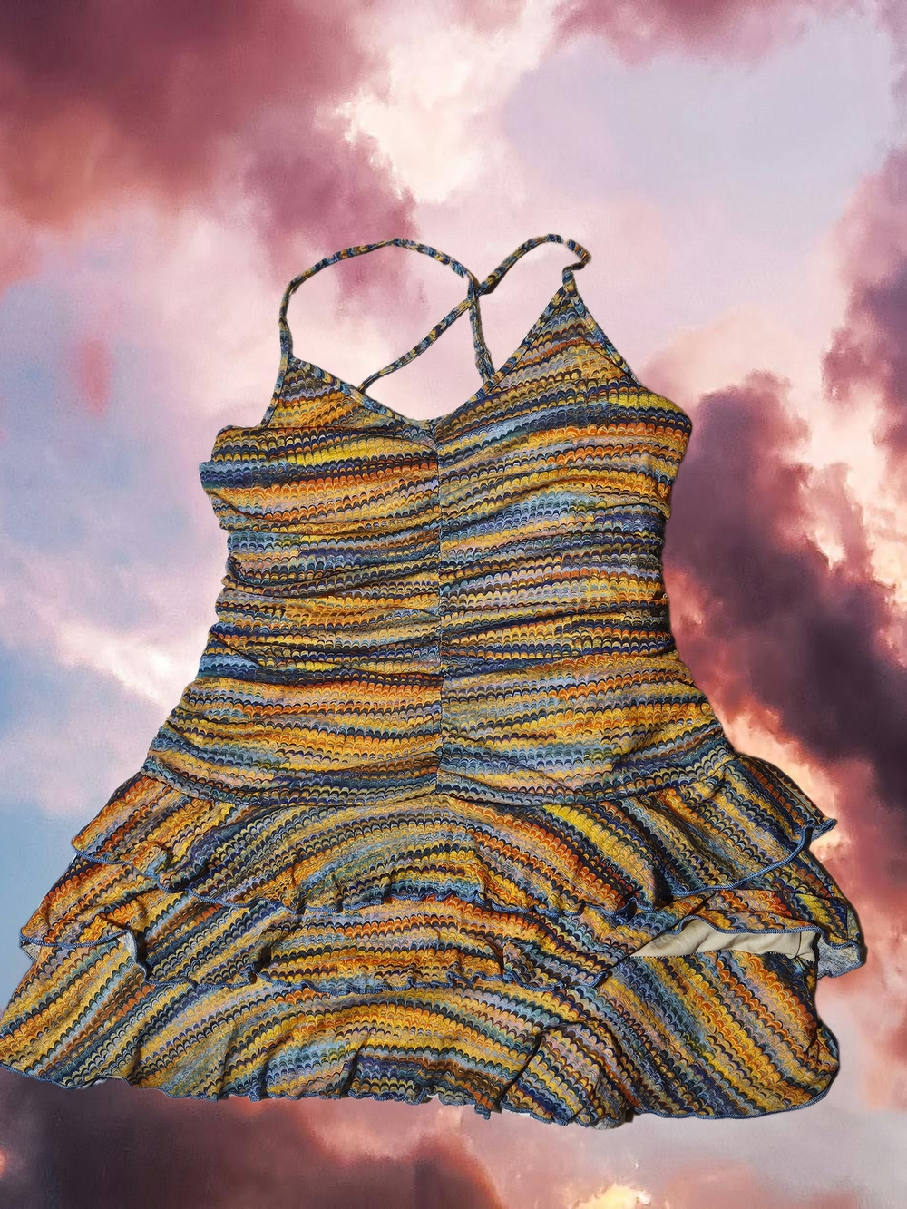 wild fable Yellow and Blue Striped Ruffle-Hem Mini Dress